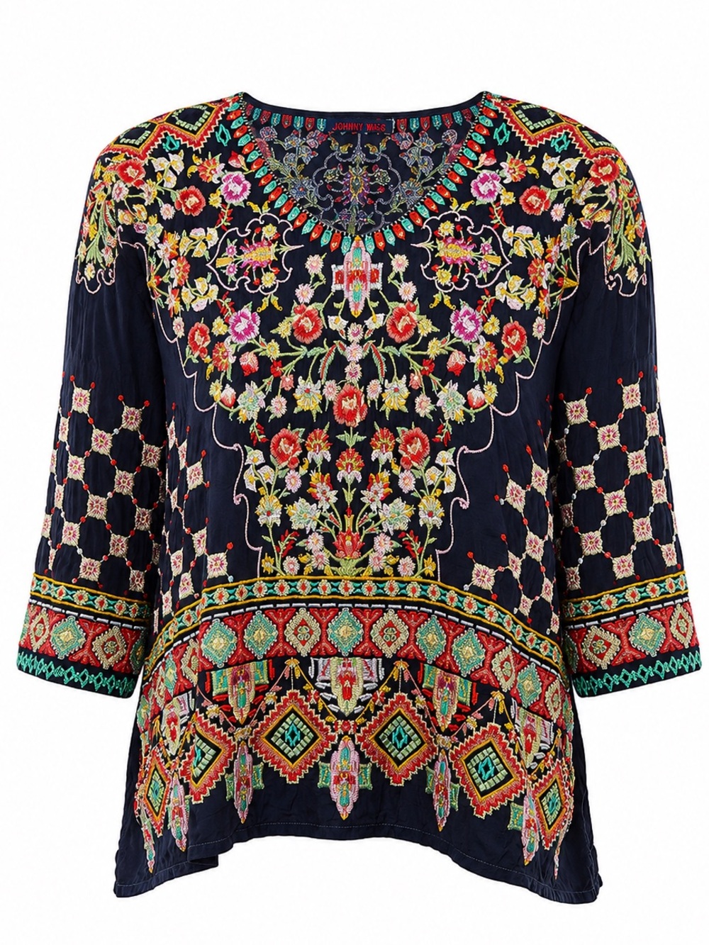 Johnny Was Sandra Embroidered Blouse Blue Night C16219-3 Medium